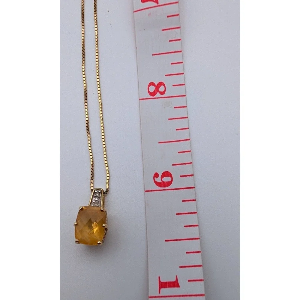 Clyde Duneier CID 14K Gold Citrine Diamond Pendant Necklace Box Chain 18 In